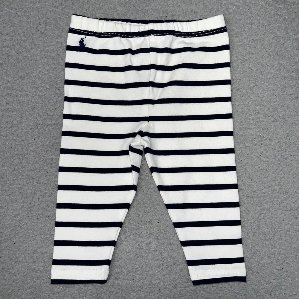Polo Ralph Lauren Baby Leggings Toddler Sz‎ 6M White Blue Striped Pony Pull On